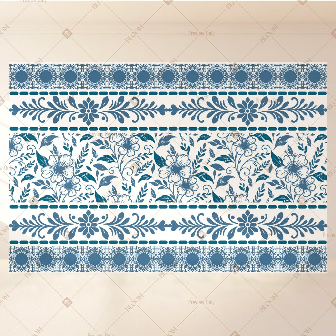 Blue Floral Border Portrait Rectangle Backdrop