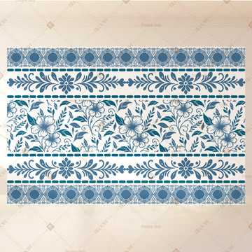 Blue Floral Border Portrait Rectangle Backdrop