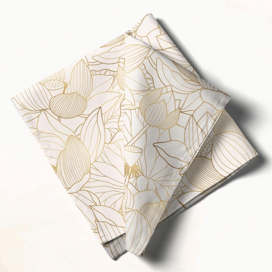 Golden Lotus Outline: Napkins 18" X 18" - Pack Of 20