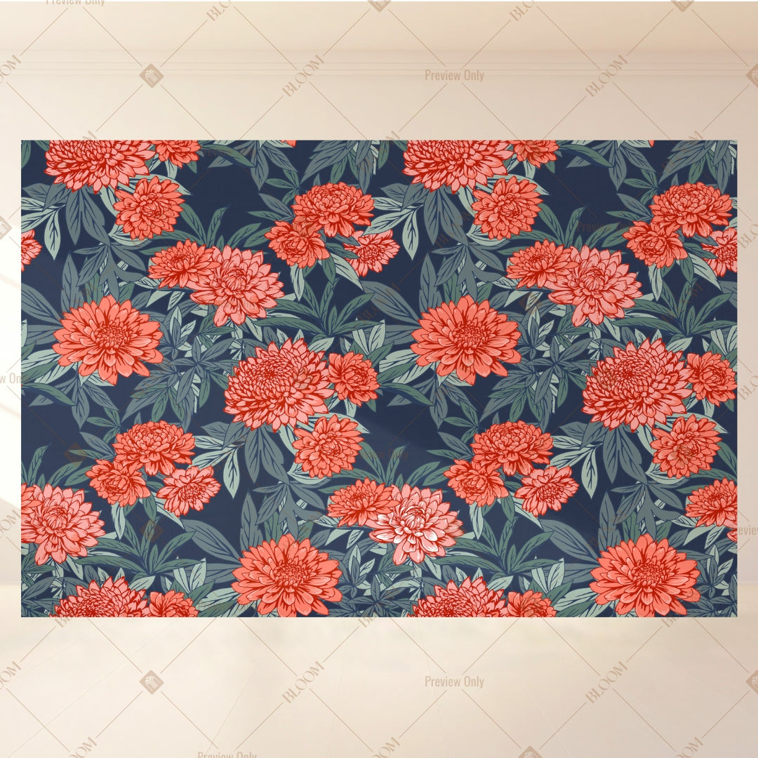 Coral Floral Pattern Portrait Rectangle Backdrop