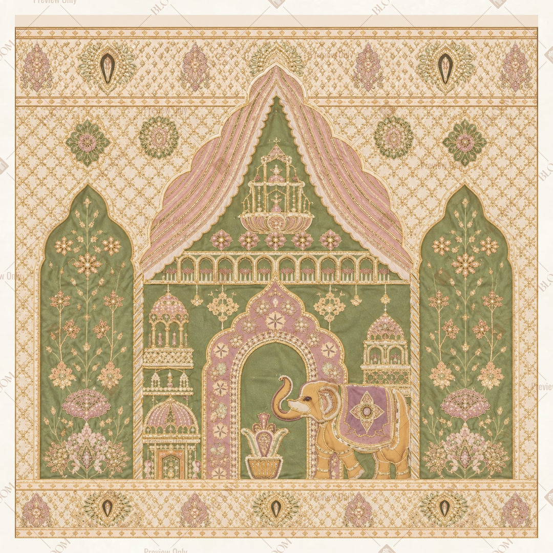 Green Mughal Palace Pattern Square Backdrop