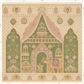 Green Mughal Palace Pattern Square Backdrop