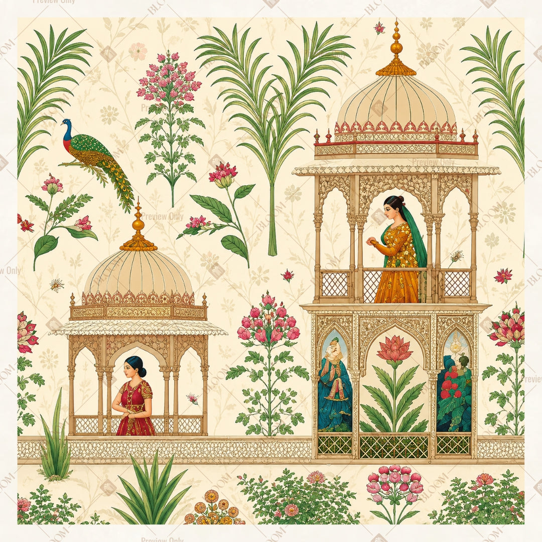 Mughal Courtyard Pattern Square Backdrop