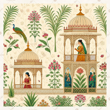 Mughal Courtyard Pattern Square Backdrop