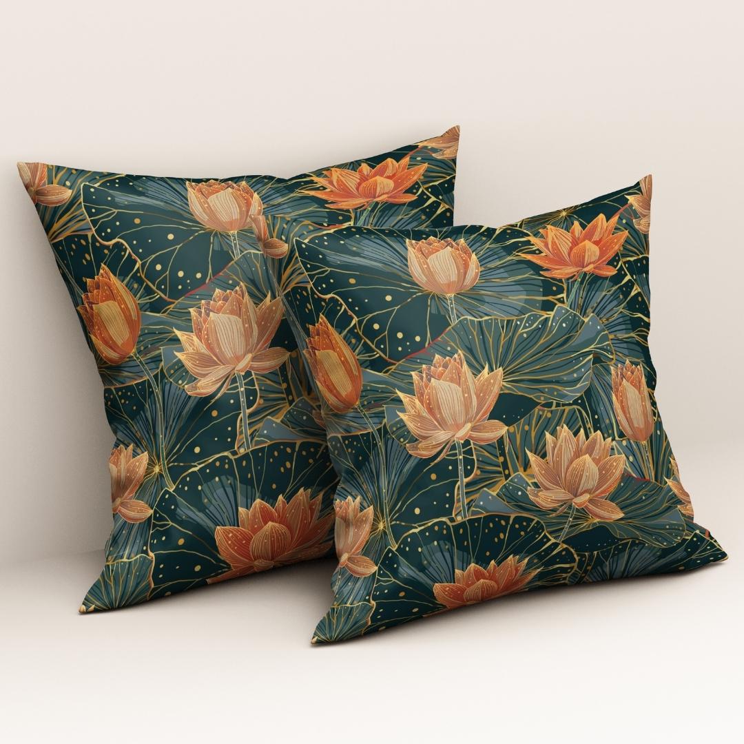 Teal Lotus Gilded: Cushion Cover - Pack of 12