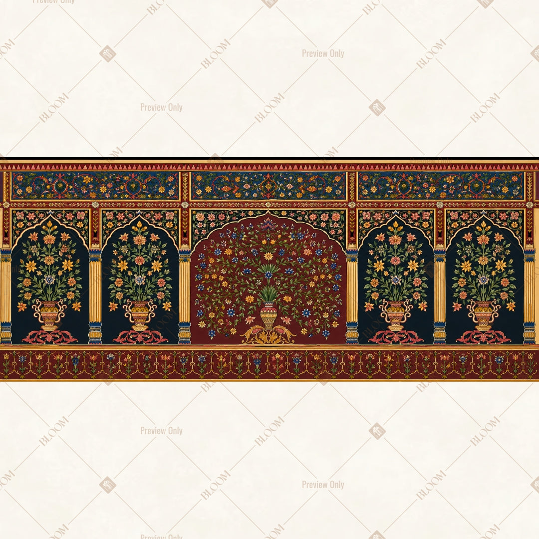 Royal Folk Art Border Pattern Wide Backdrop