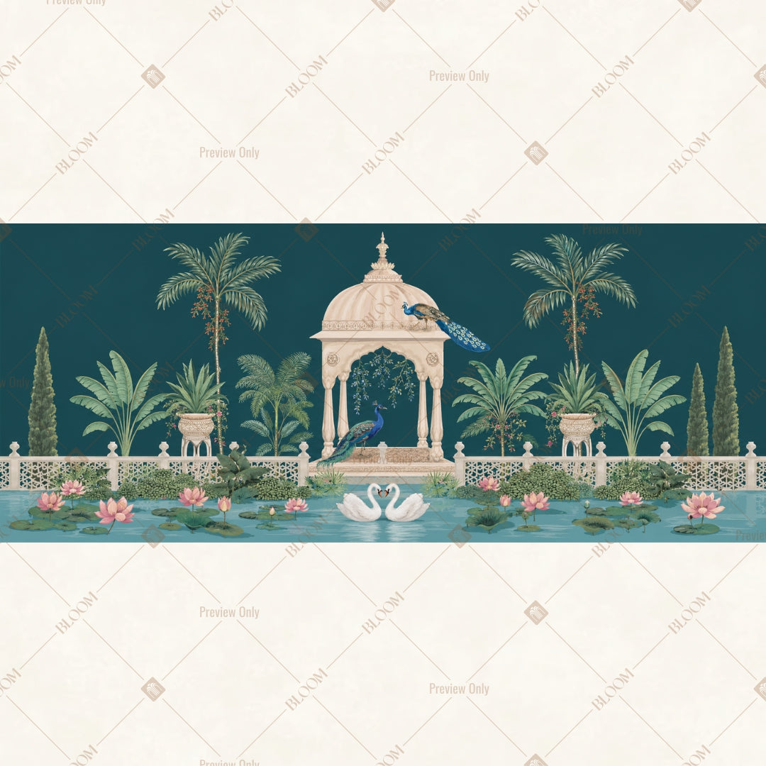 White Pavilion Garden Border Wide Backdrop