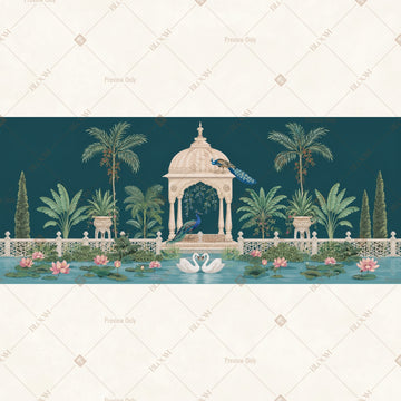 White Pavilion Garden Border Wide Backdrop