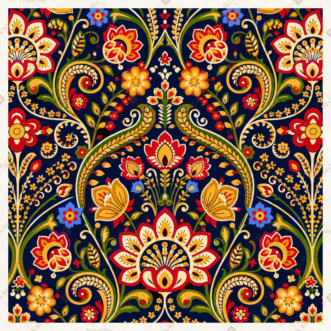 Colorful Folk Art Floral Pattern Square Backdrop