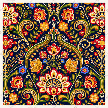 Colorful Folk Art Floral Pattern Square Backdrop