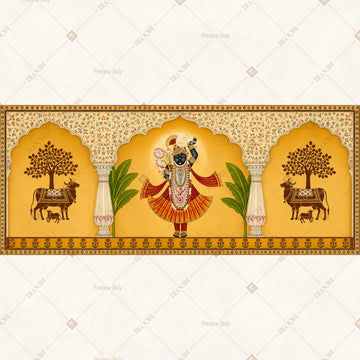 Golden Krishna Temple Border Wide Backdrop