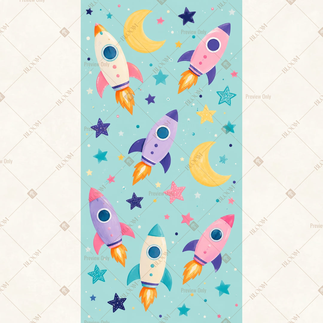 Cute Rocket Space Vertical Backdrop