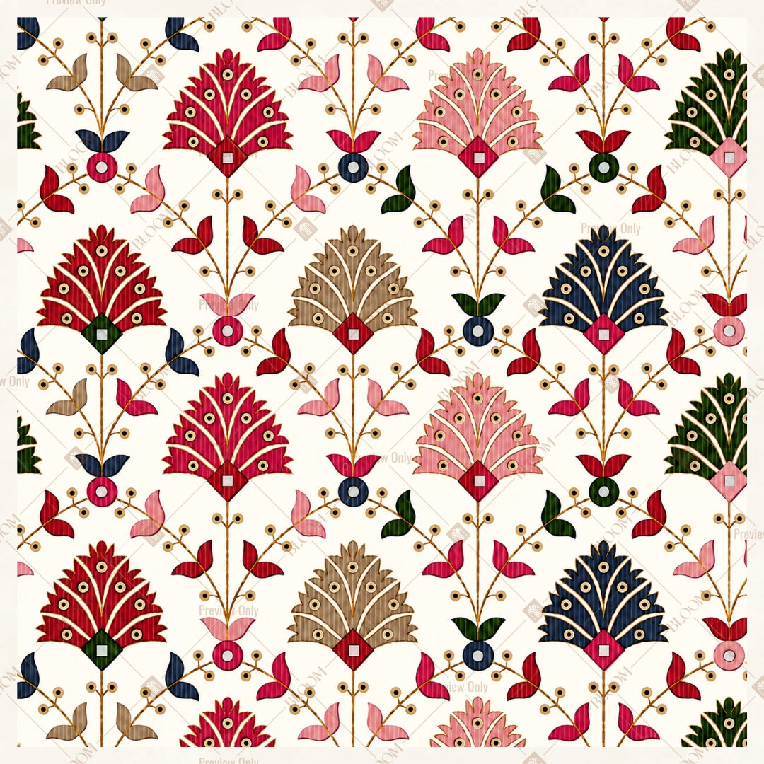 Floral Folk Art Pattern Square Backdrop