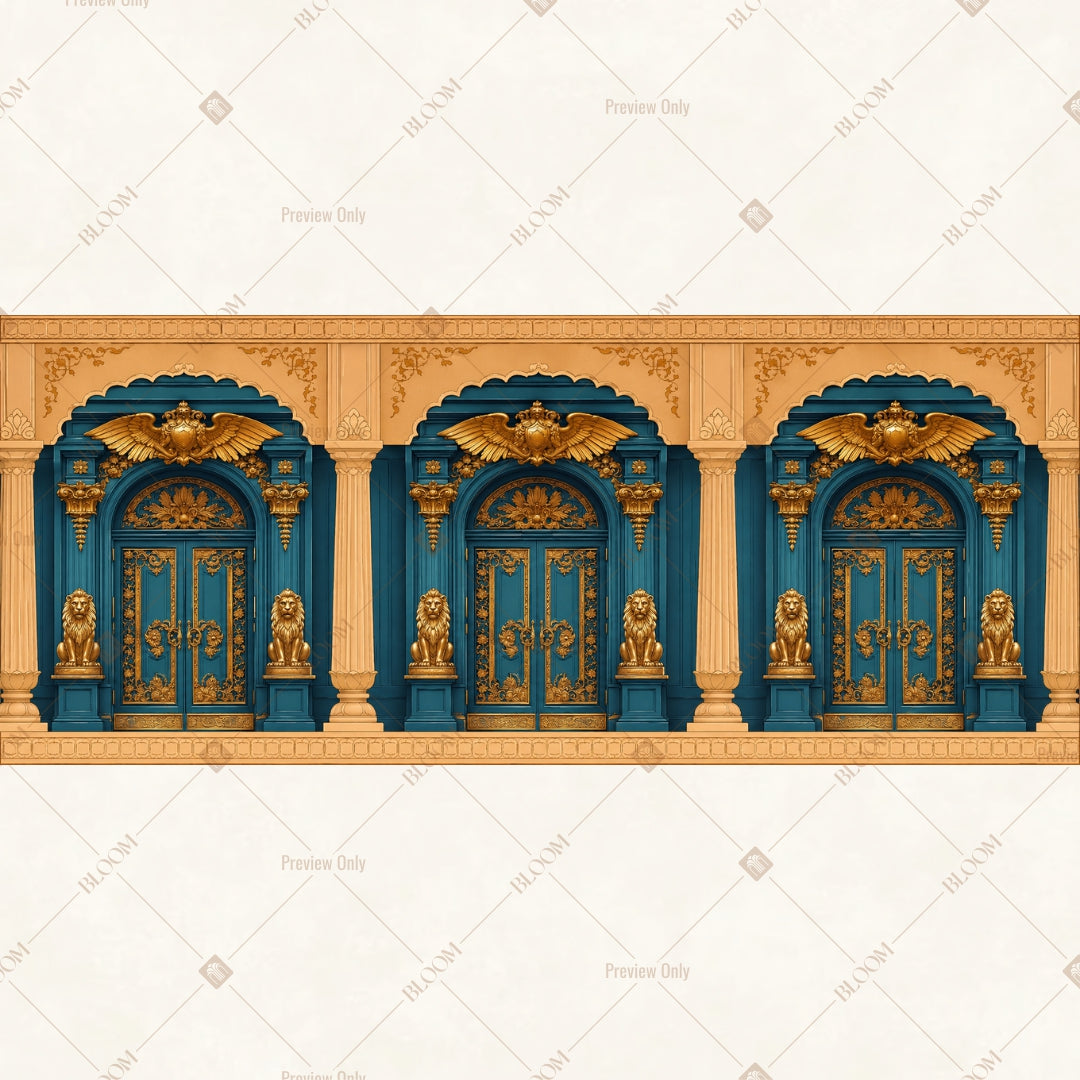 Royal Blue Palace Door Border Wide Backdrop