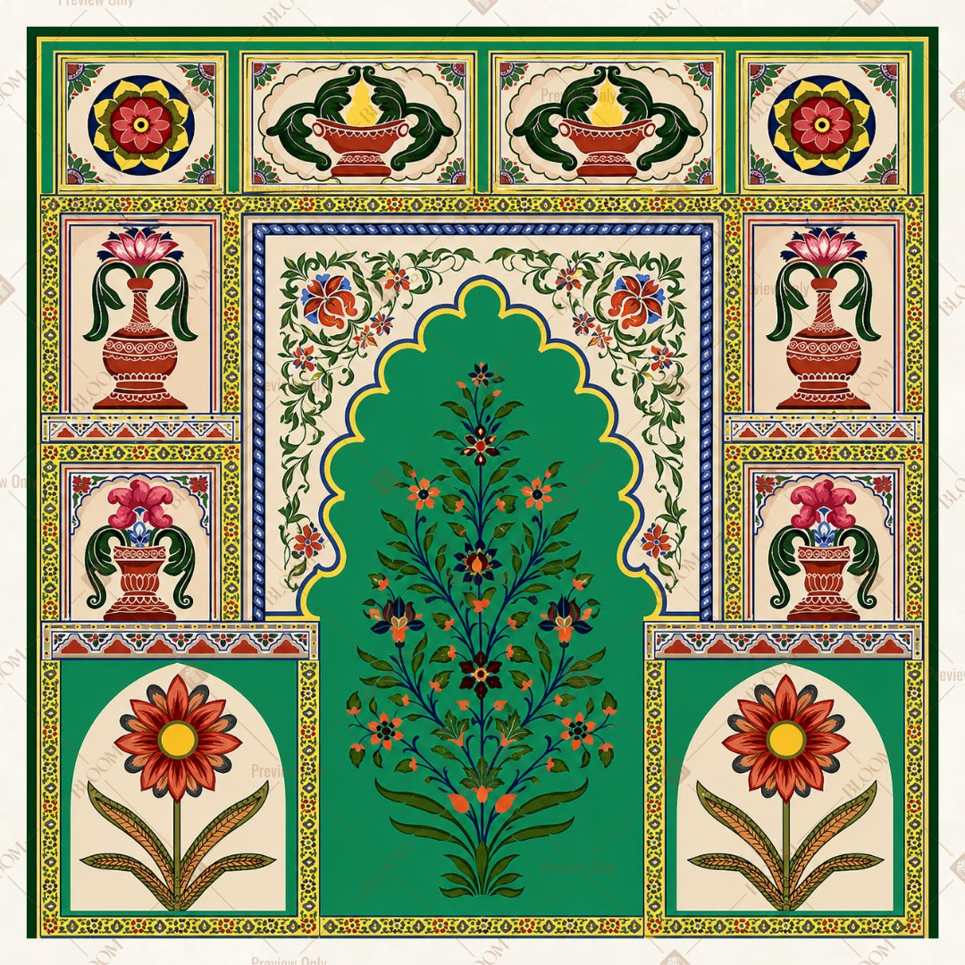 Royal Green Palace Door Pattern Square Backdrop