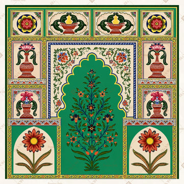 Royal Green Palace Door Pattern Square Backdrop