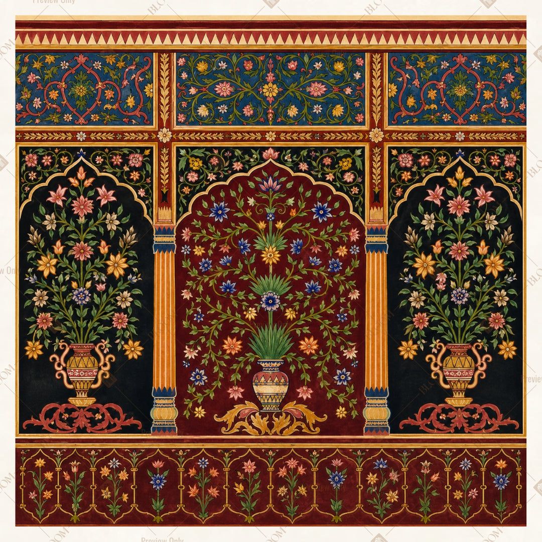 Royal Folk Art Window Pattern Square Backdrop