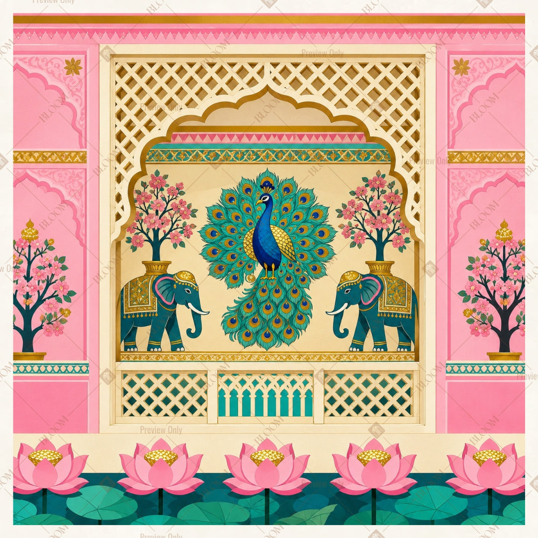 Pink Elephant Garden Pattern Square Backdrop
