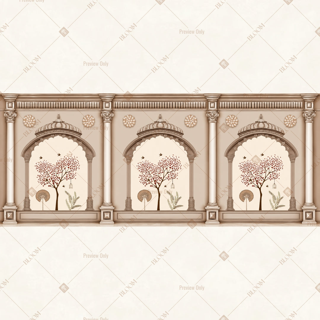 White Mughal Palace Border Wide Backdrop