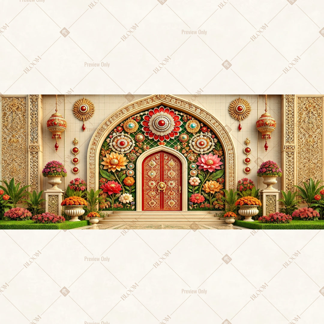 Luxury Floral Palace Entrance Wide Backdrop