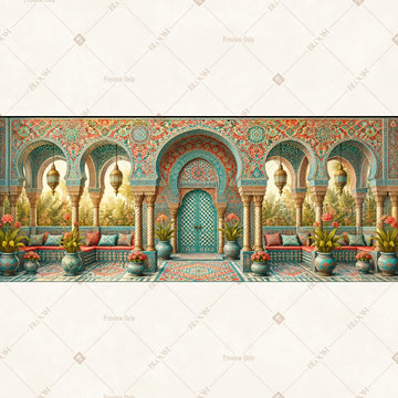 Aqua Mughal Palace Border Wide Backdrop