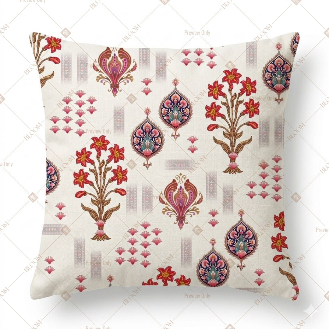 Red Folk Art Floral Cushion Cover Pack of 12