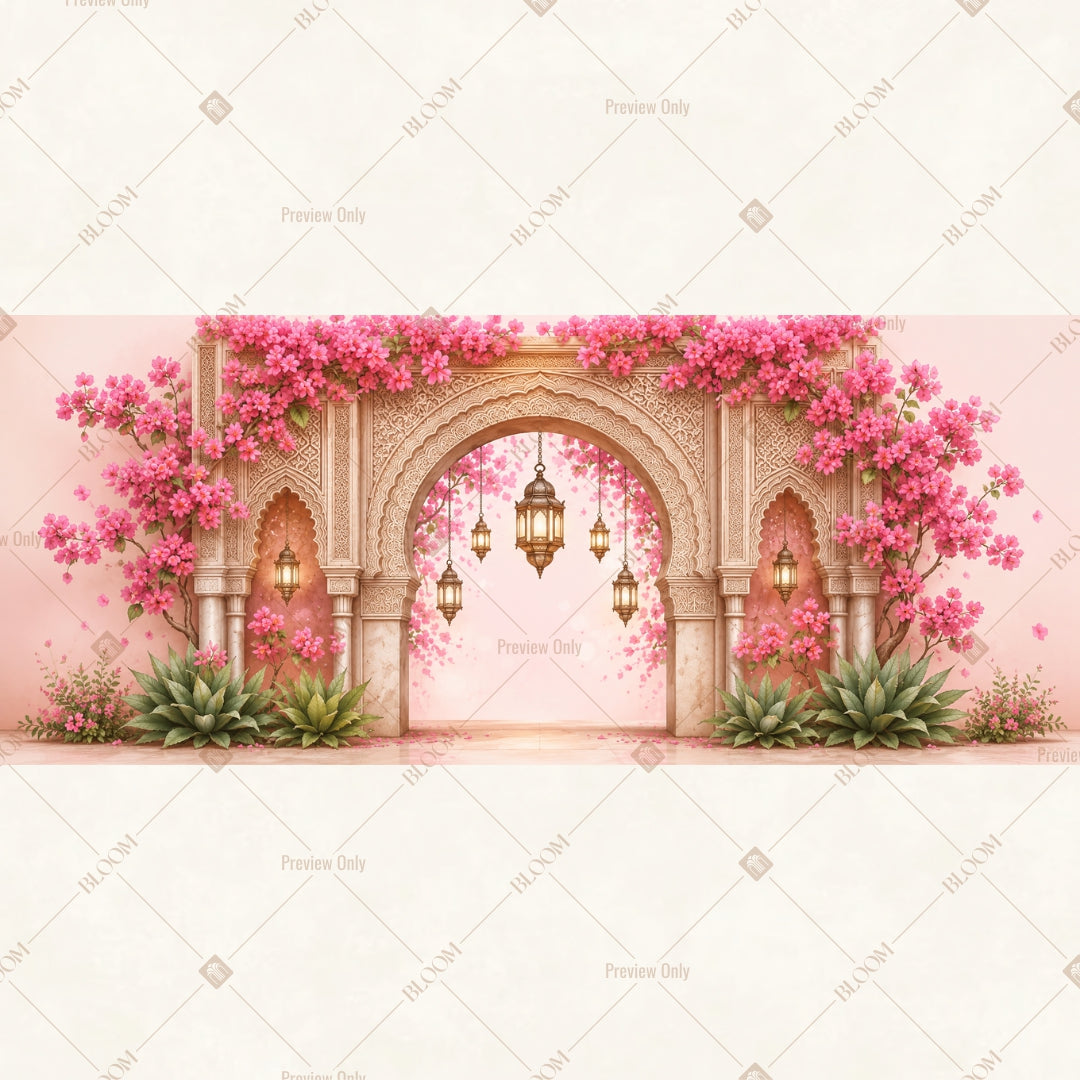 Blush Floral Palace Entrance Wide Backdrop