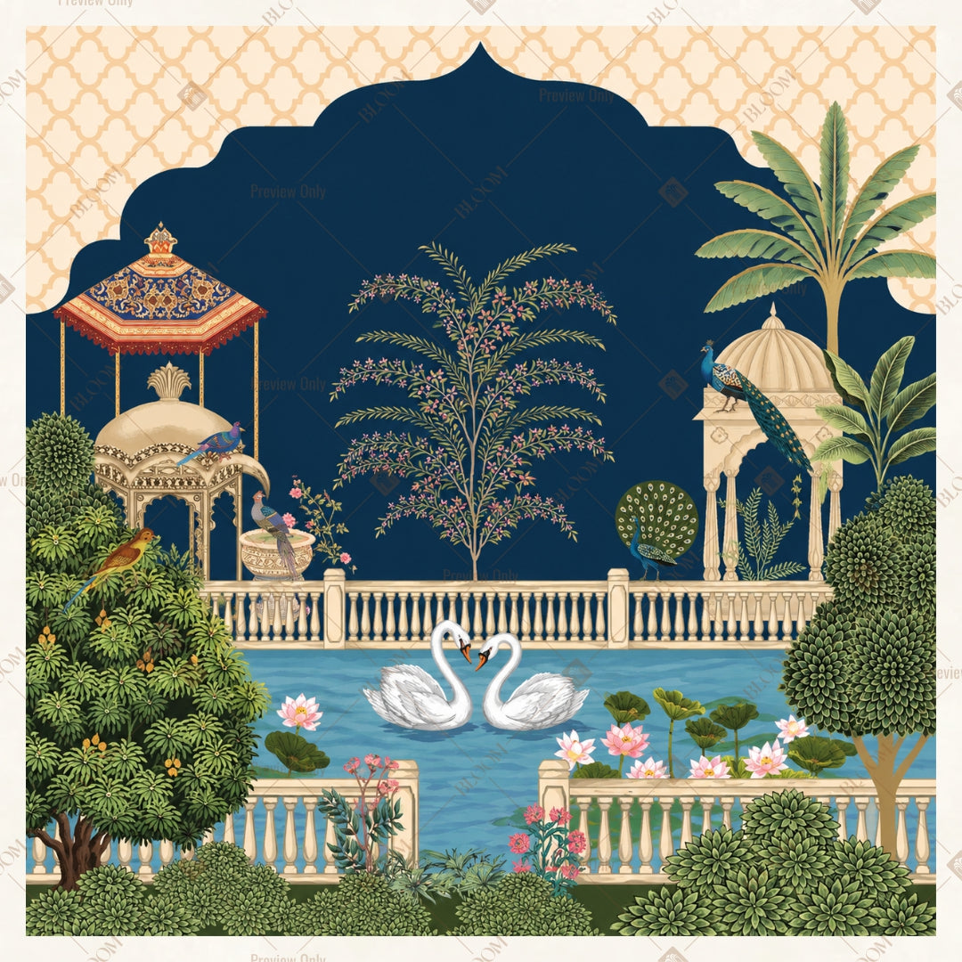 Peacock Palace Night Square Backdrop