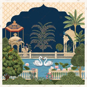 Peacock Palace Night Square Backdrop