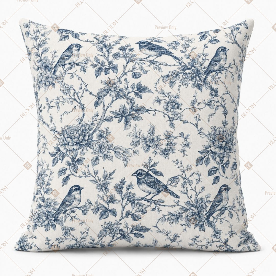 Blue Toile Botanical Cushion Cover Pack of 12