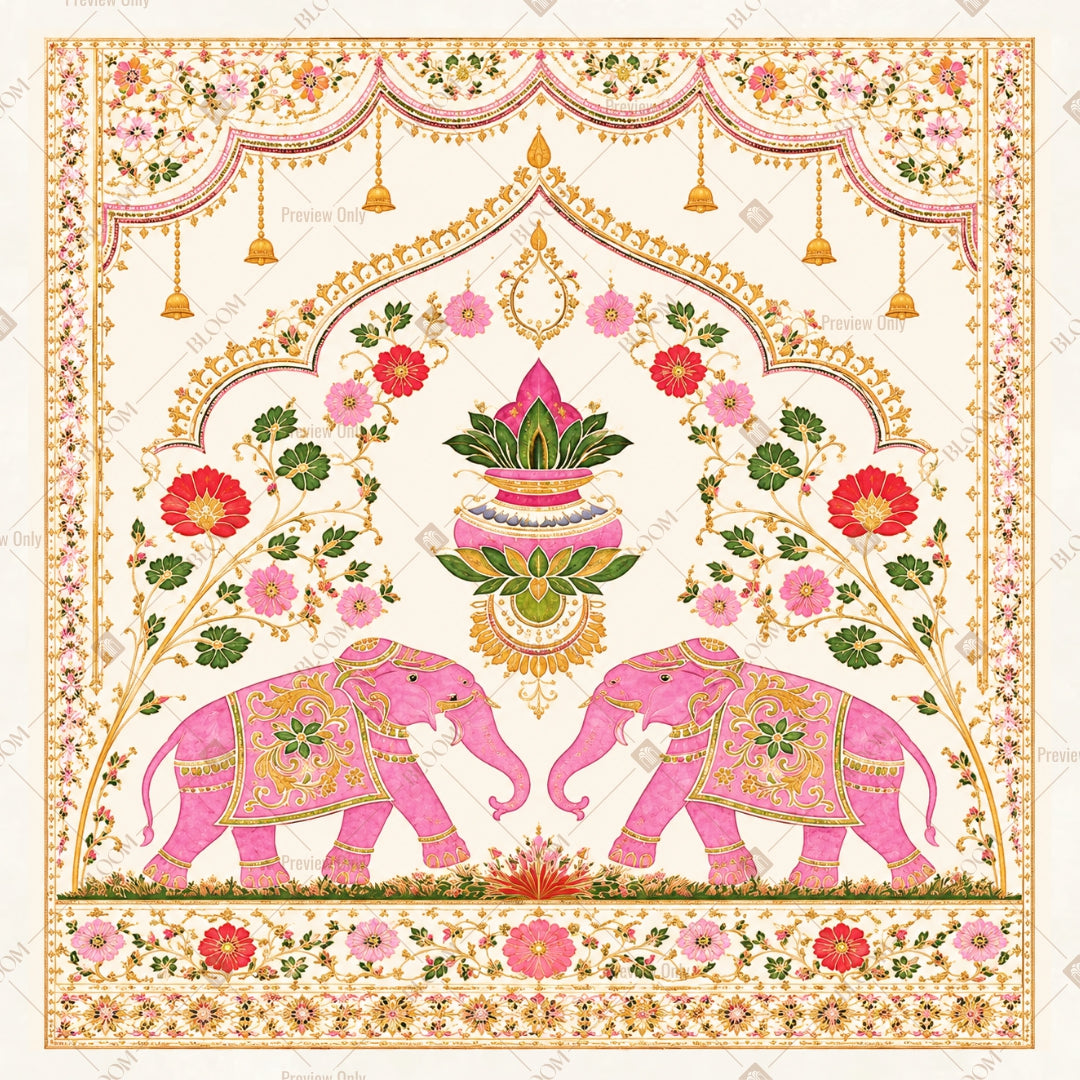 Pink Lotus Elephant Pattern Square Backdrop