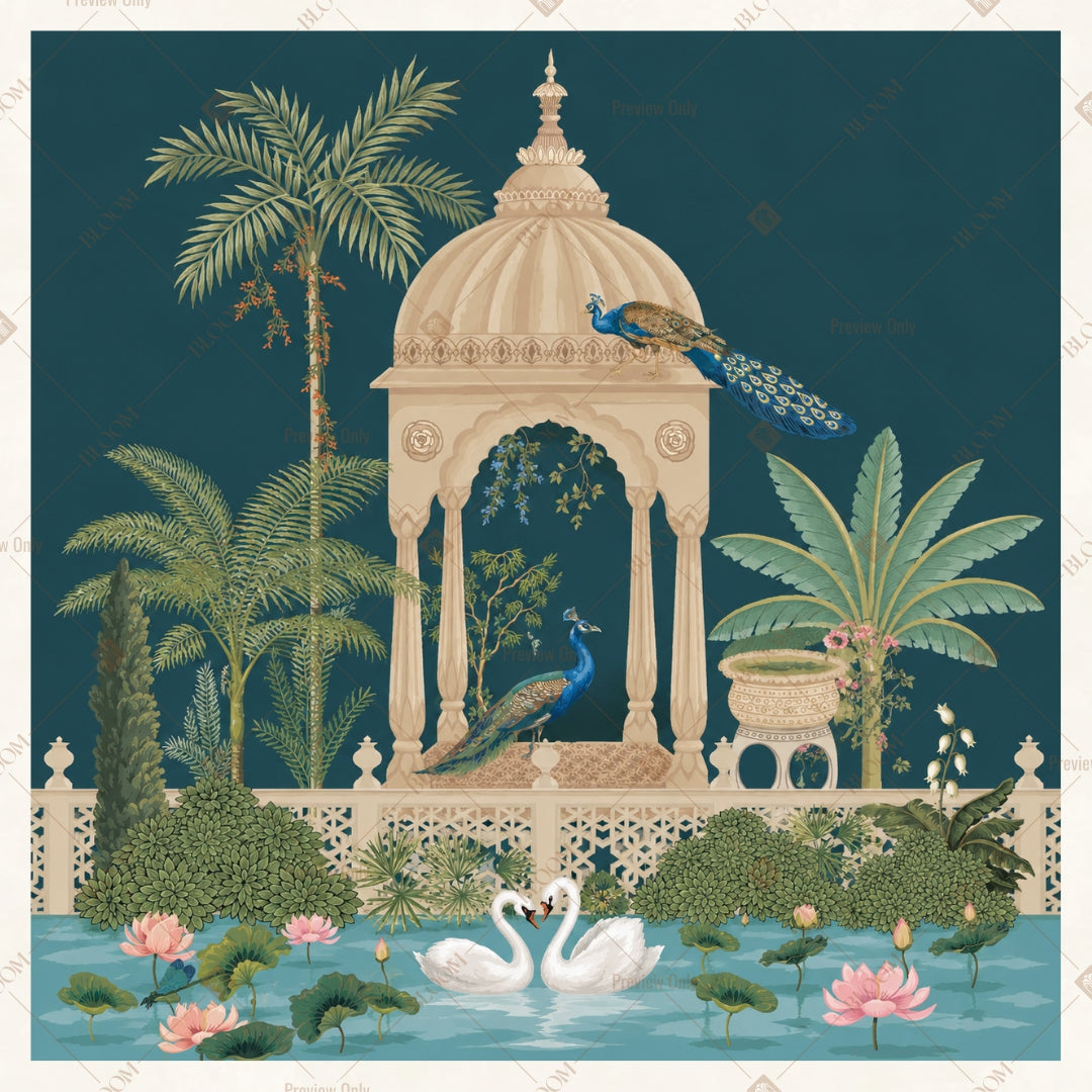 White Pavilion Lotus Garden Square Backdrop