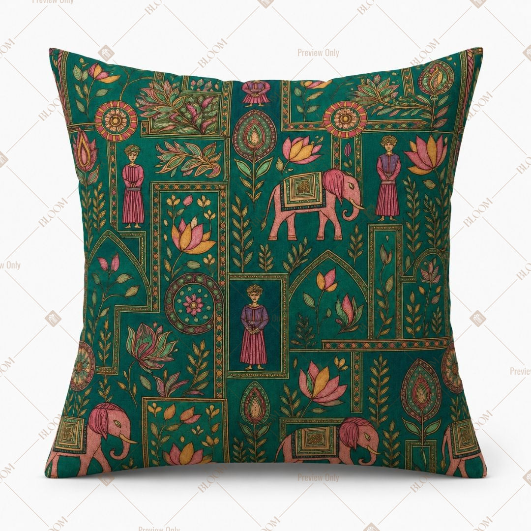 Royal Elephant Folk Art Cushion Cover Pack of 12
