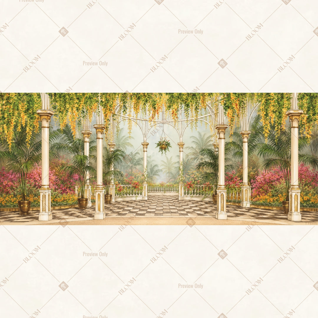 Tropical Palace Garden Wide Backdrop