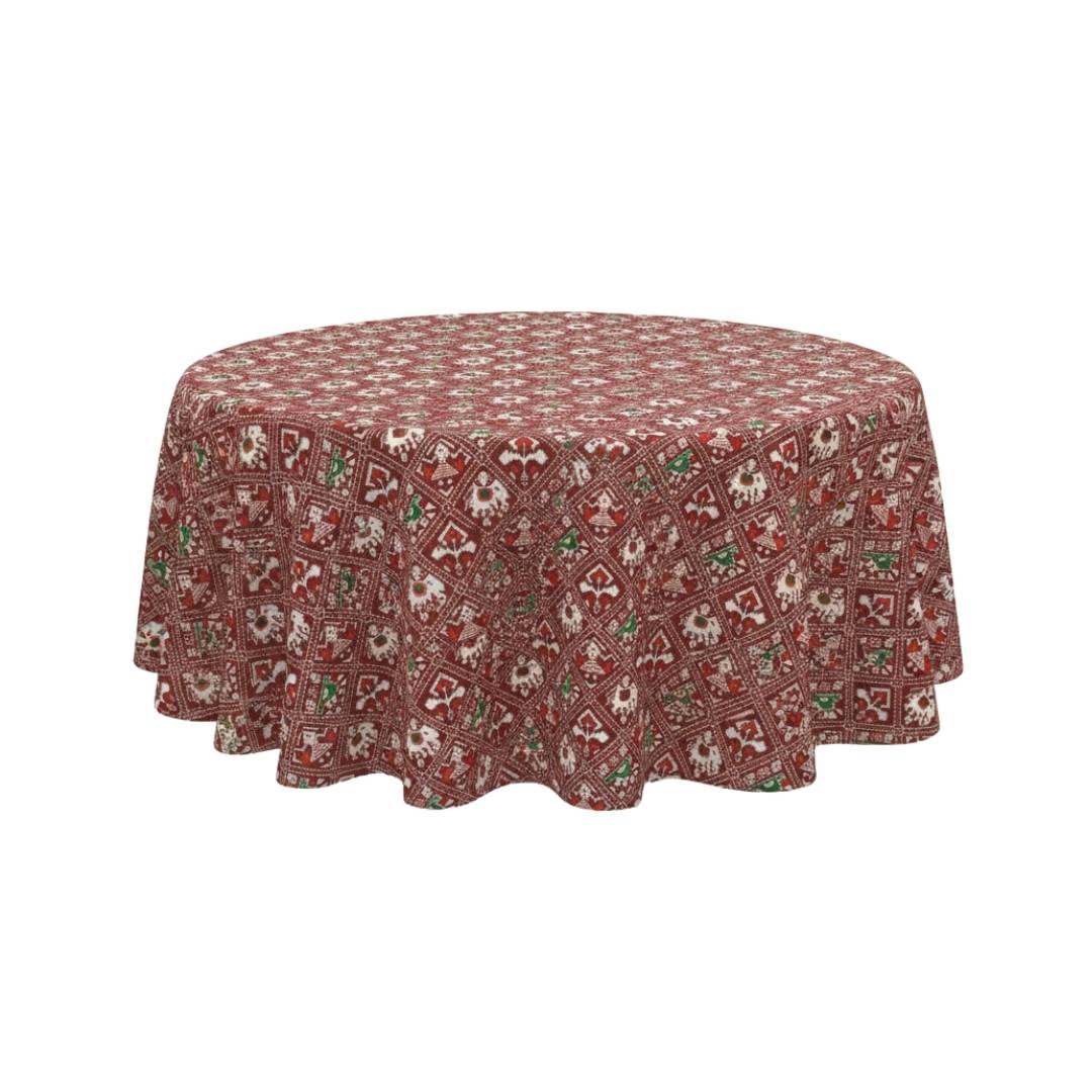 Tribal Crimson Block Round Table Cover - Pack Of 6