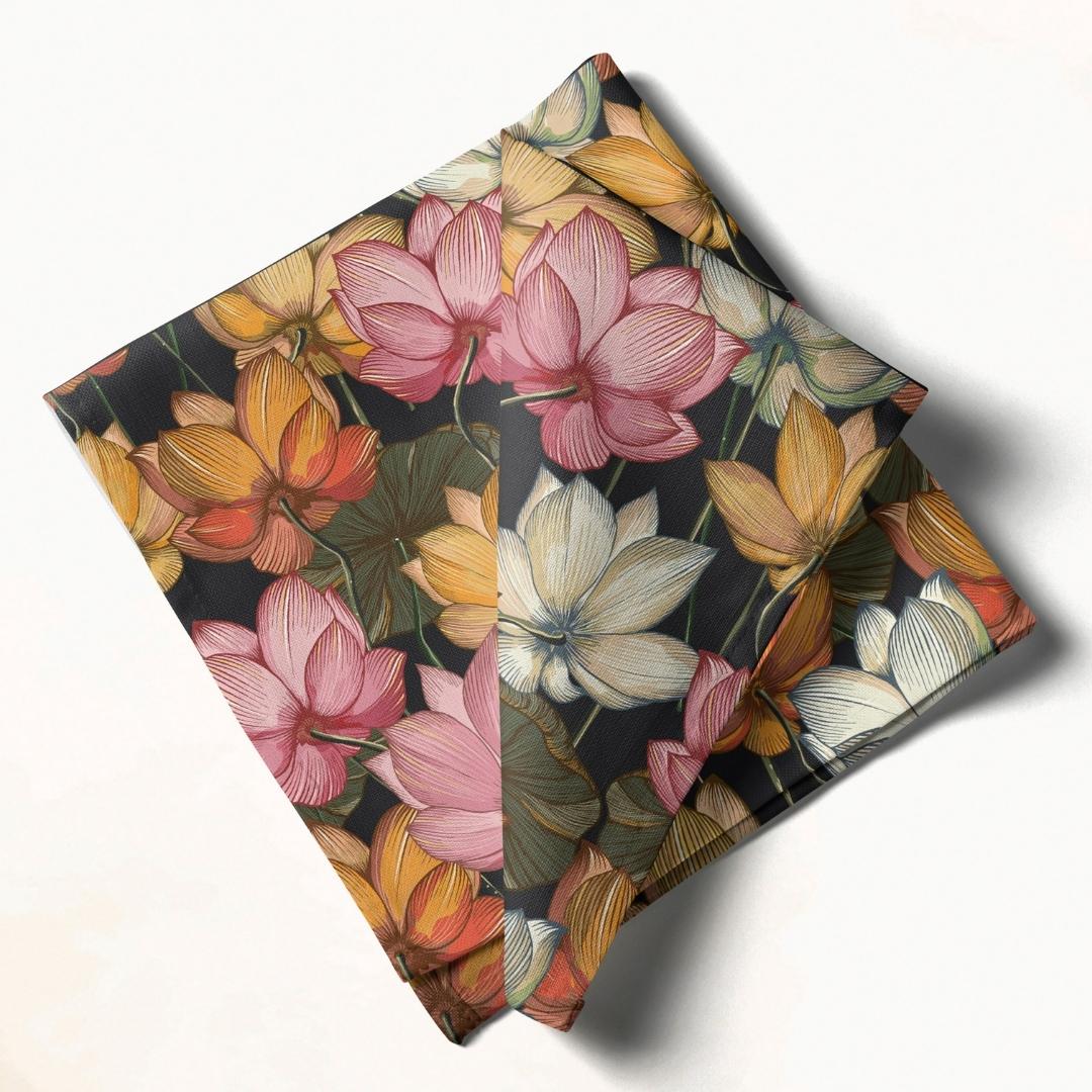 Multicolor Lotus: Napkins 18" X 18" - Pack Of 20