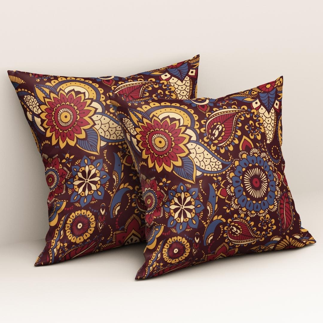 Maroon Boho Bloom: Cushion Cover - Pack of 12