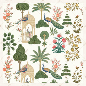 Botanical Wildlife Pattern Square Backdrop