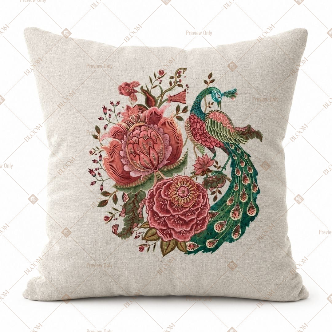 Peacock Rose Art Cushion Cover Pack of 12