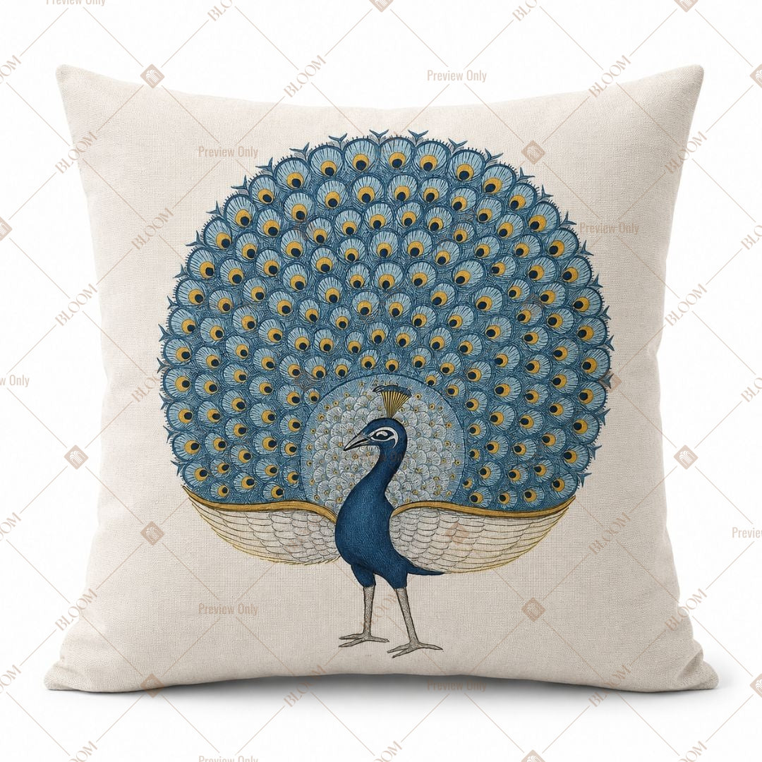 Blue Peacock Art Cushion Cover Pack of 12