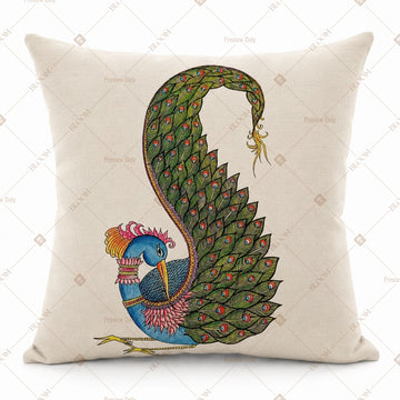Green Peacock Art Cushion Cover Pack of 12