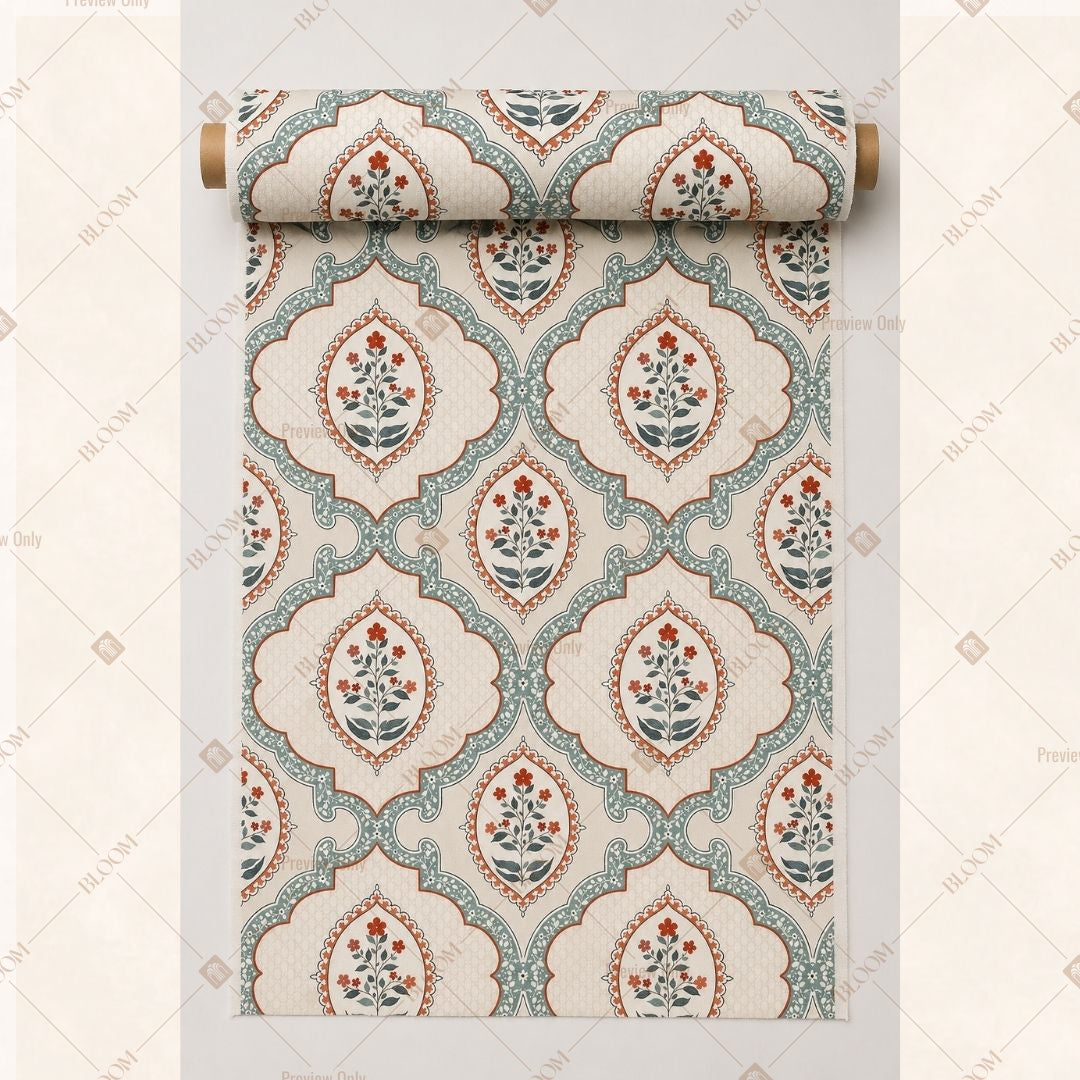 Aqua Medallion Damask Fabric Roll Pack of 25