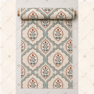 Aqua Medallion Damask Fabric Roll Pack of 25