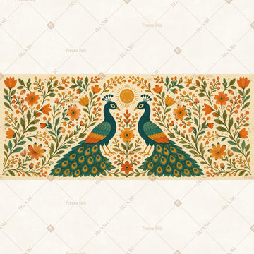 Peacock Floral Pattern Wide Backdrop