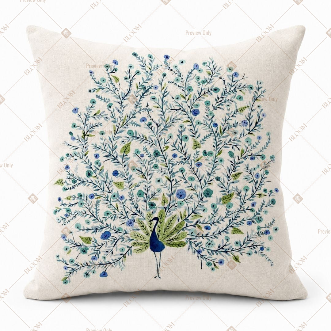 Blue Peacock Feather Cushion Cover Pack of 12