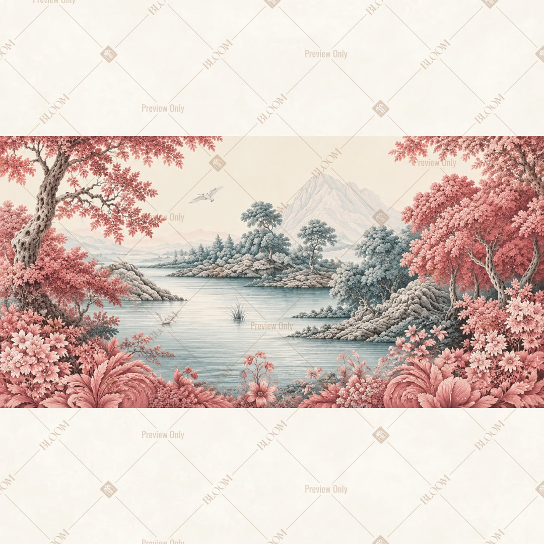 Cherry Blossom Lake Panorama Wide Backdrop