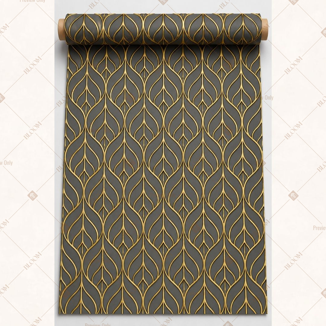 Charcoal Gold Art Deco Fabric Roll Pack of 25
