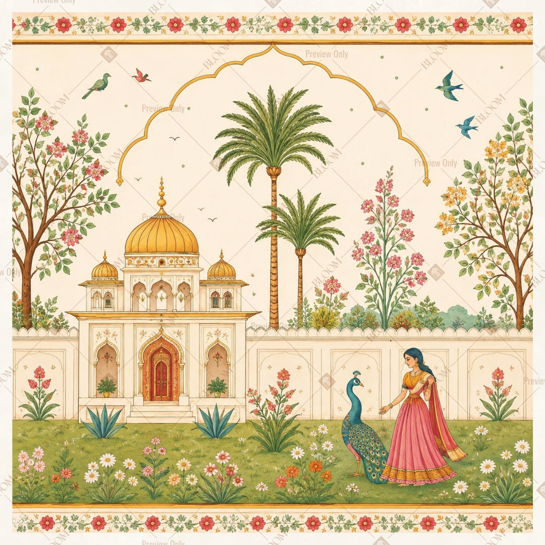 Mughal Palace Garden Scene Square Backdrop