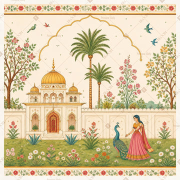 Mughal Palace Garden Scene Square Backdrop