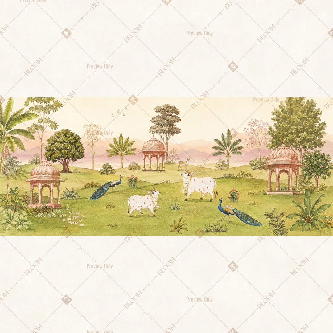 Pastoral Village Landscape Wide Backdrop